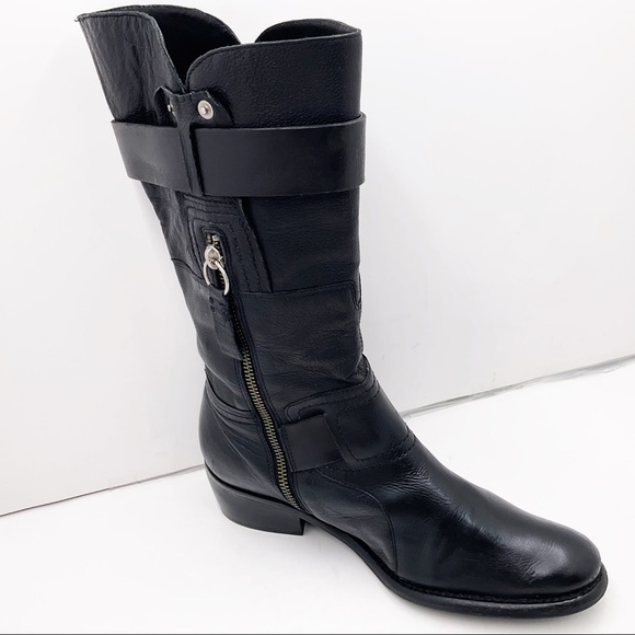 {Vera Wang Lavender} Black Leather Moto Boots - Picture 14 of 16
